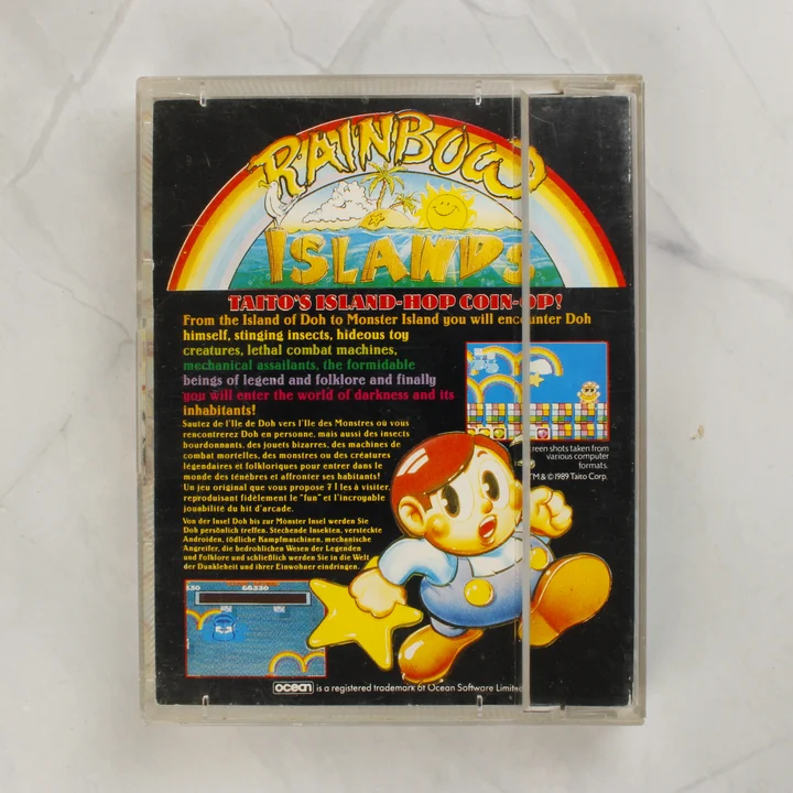 Rainbow Islands Amiga játék tokjának hátlapja
