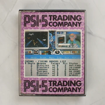 PSI-5 Trading Company Commodore 64 játék kazetta tokban elölnézetből