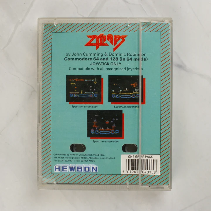 Zynaps Commodore 64 videójáték tokja hátulról