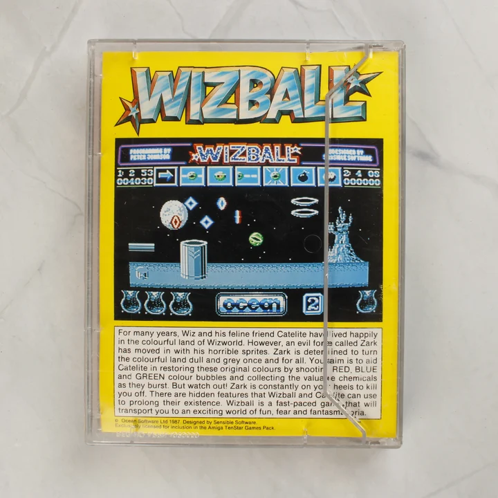 Wizball Amiga játék tokjának hátoldala
