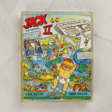 Jack the Nipper II Commodore 64 videójáték kazetta tokban elölnézetből