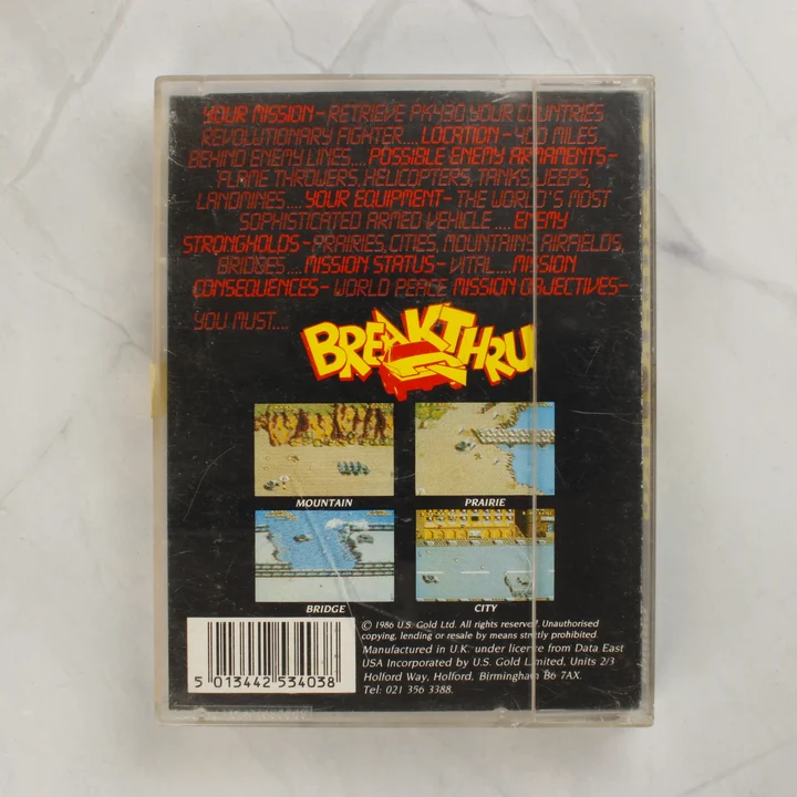 Breakthru Commodore 64 videójáték tok hátoldala