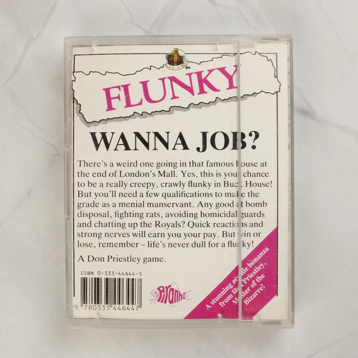 Flunky Commodore 64 videójáték tokjának hátoldala