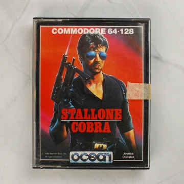 Cobra videójáték Commodore 64 borítója Sylvester Stallone képével