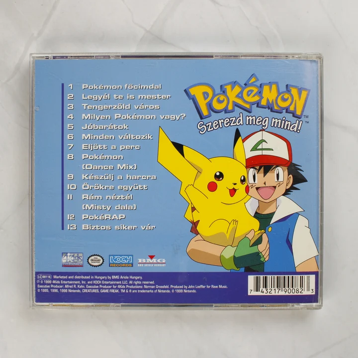 Pokémon zenei CD hátlapja a számlistával