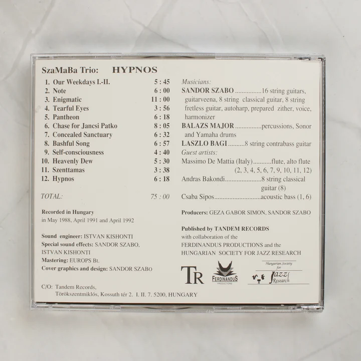 SzaMaBa Trio Hypnos CD hátsó borítója számlistával