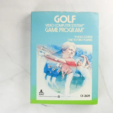 Az Atari 2600 Golf játék kék színű dobozának előlapja