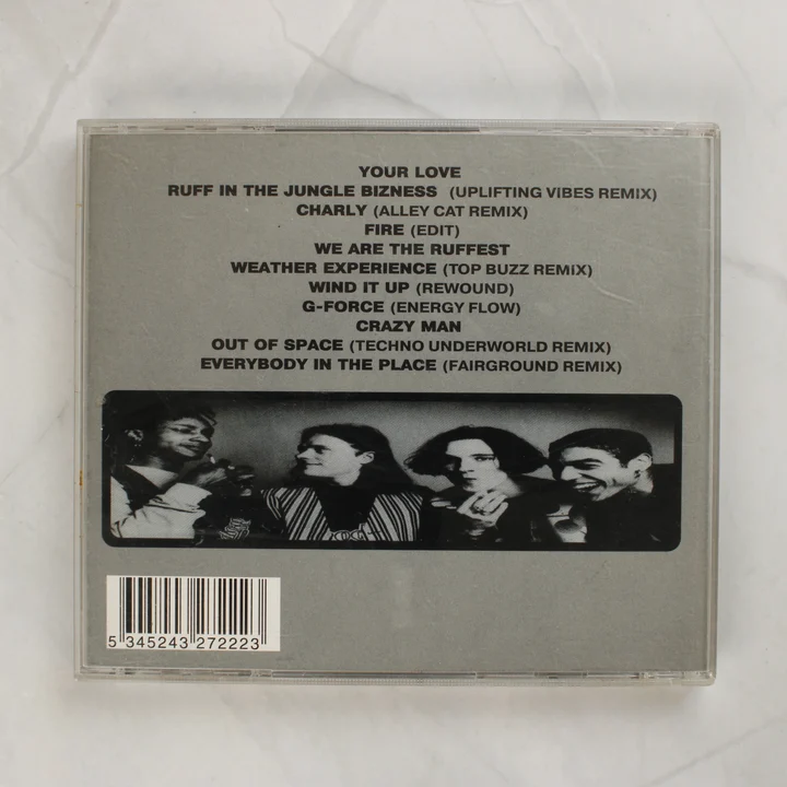The Prodigy Expanded CD hátlapja a számlistával és a zenekar fotójával