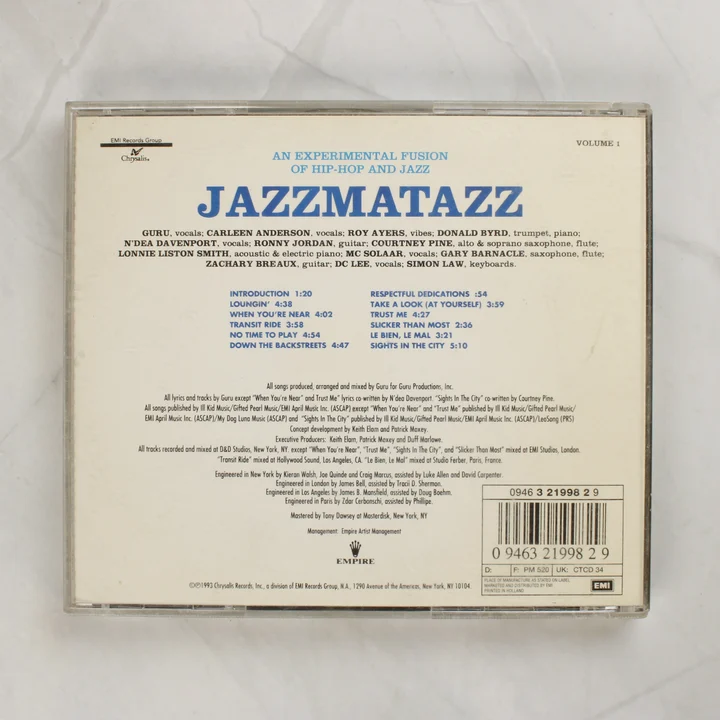 Guru Jazzmatazz Volume 1 CD hátlapja számlistával