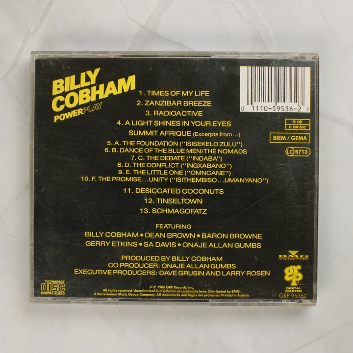 Billy Cobham Power Play CD hátsó borítója a számlistával