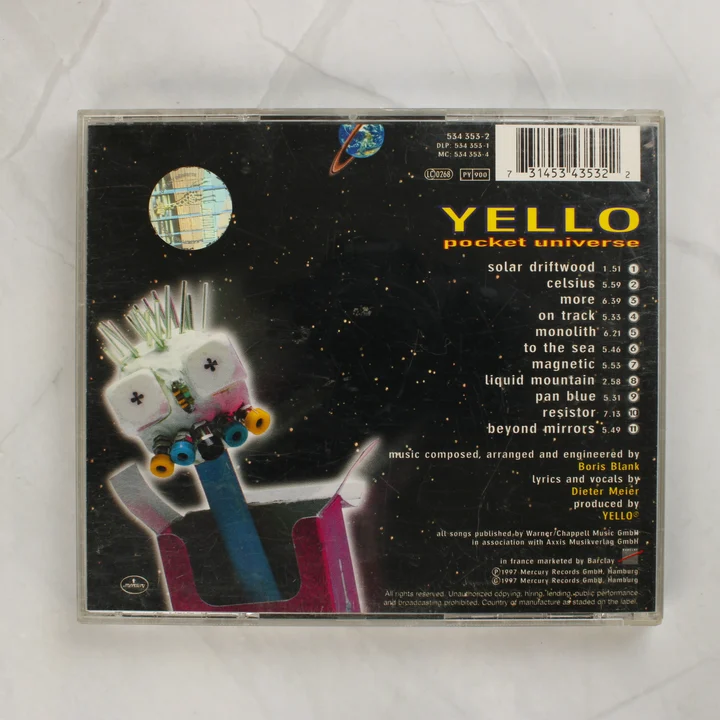 Yello Pocket Universe CD album hátlapja számlistával