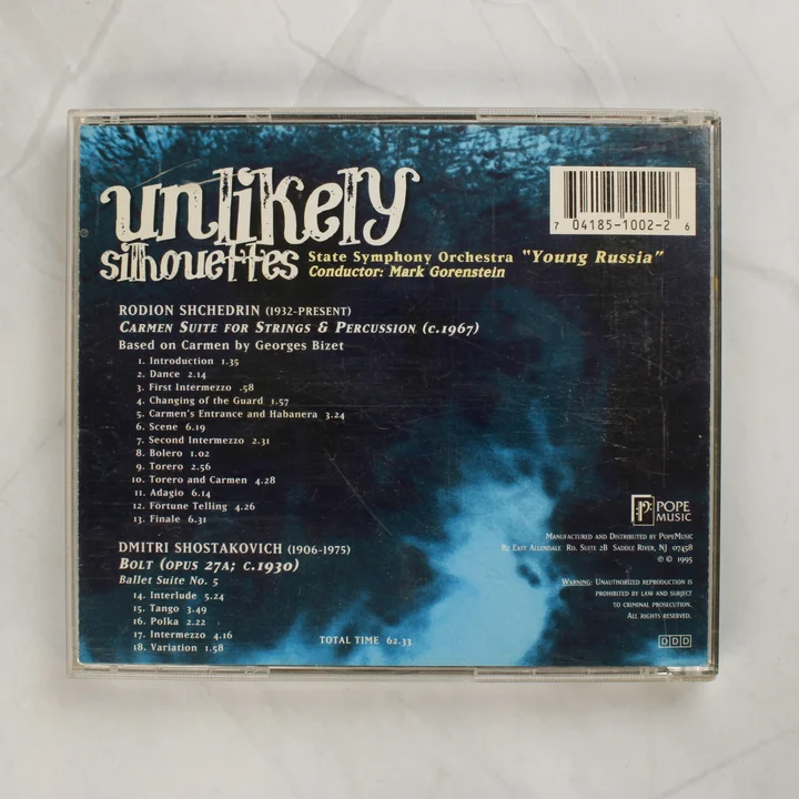 Unlikely Silhouettes CD hátlapja számlistával és vonalkóddal