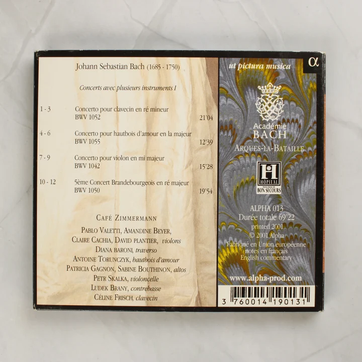 Johann Sebastian Bach CD hátoldala a számlistával
