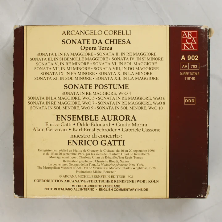 Arcangelo Corelli Sonate da Chiesa CD külső dobozának hátlapja