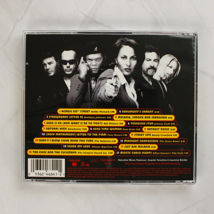 Jackie Brown filmzene CD hátoldala a számlistával