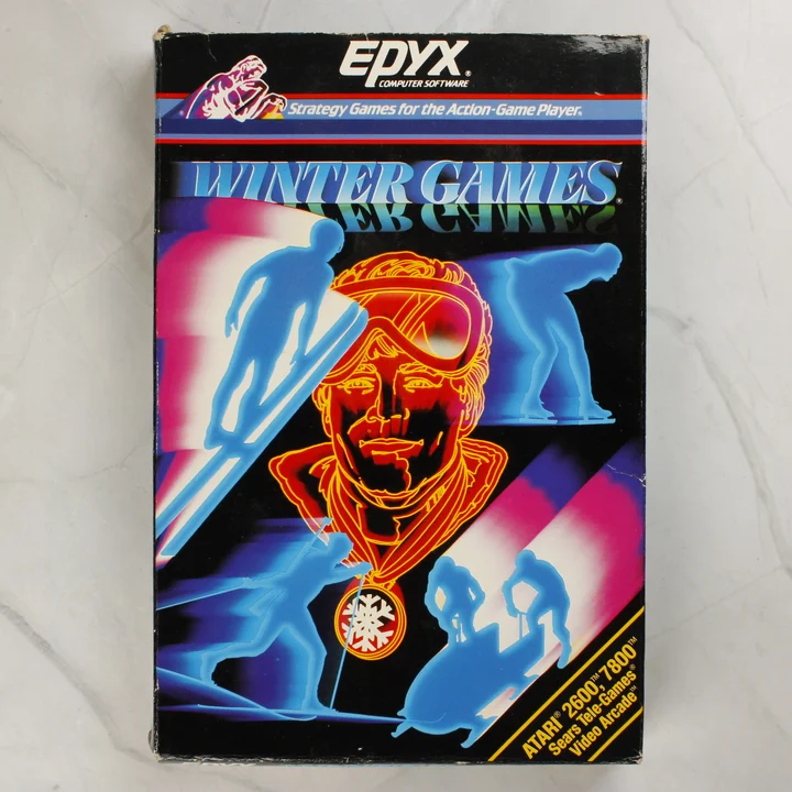 Winter Games doboz előlap A Winter Games videójáték színes illusztrációval ellátott eredeti doboza.