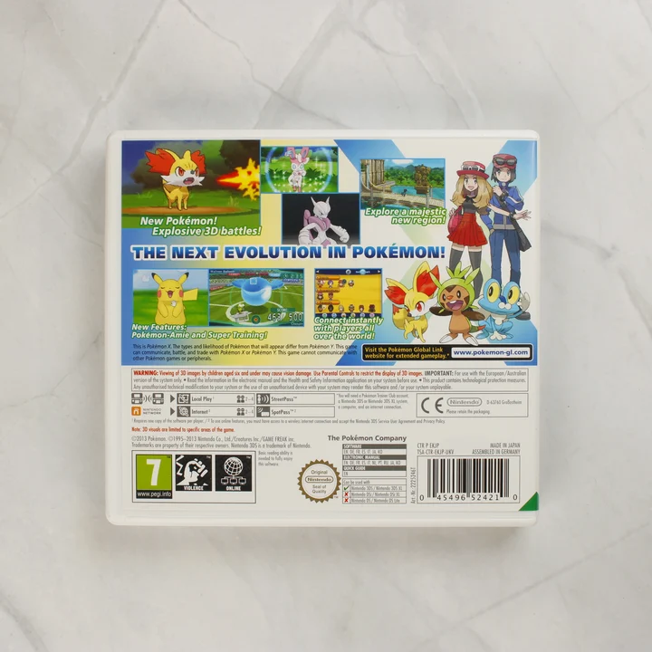 Pokémon X Nintendo 3DS játék tokjának hátlapja