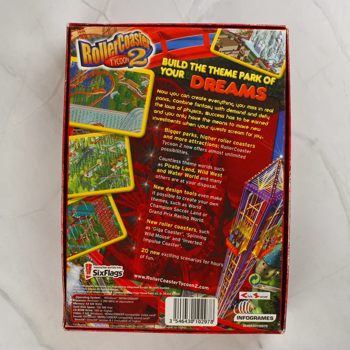RollerCoaster Tycoon 2 PC játék dobozának hátoldala