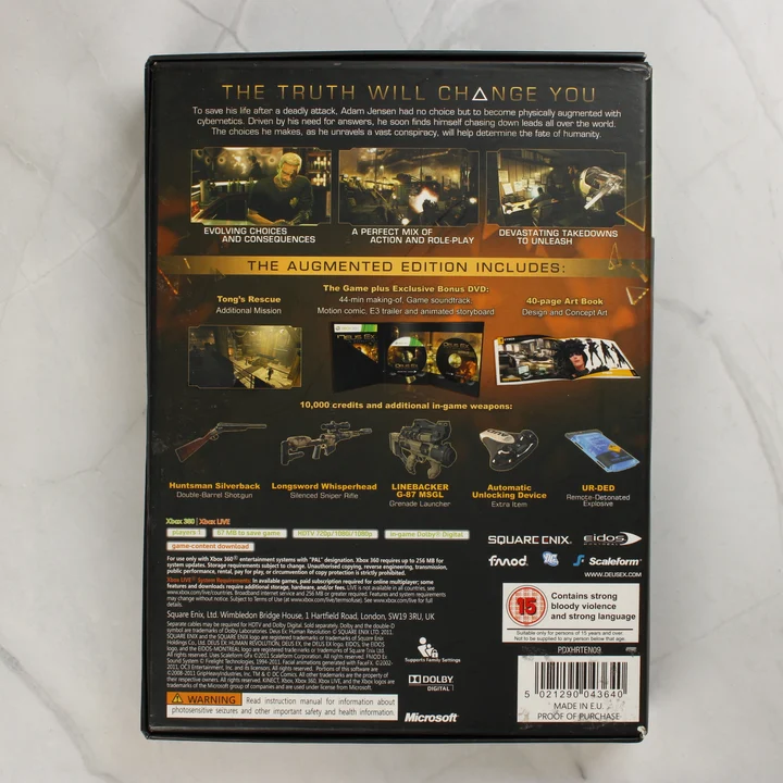 Deus Ex: Human Revolution Augmented Edition Xbox 360 hátsó borító