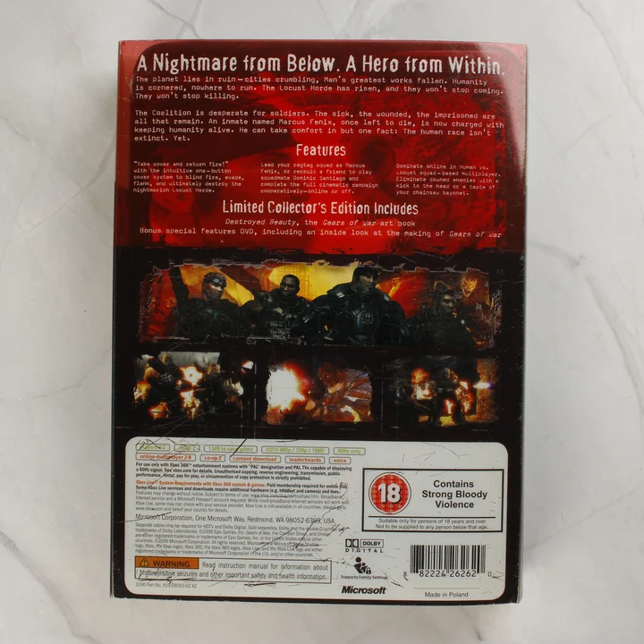 Gears of War Limited Collector's Edition Xbox 360 doboz hátoldala