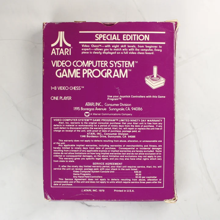 Atari Video Chess videójáték dobozának hátoldala