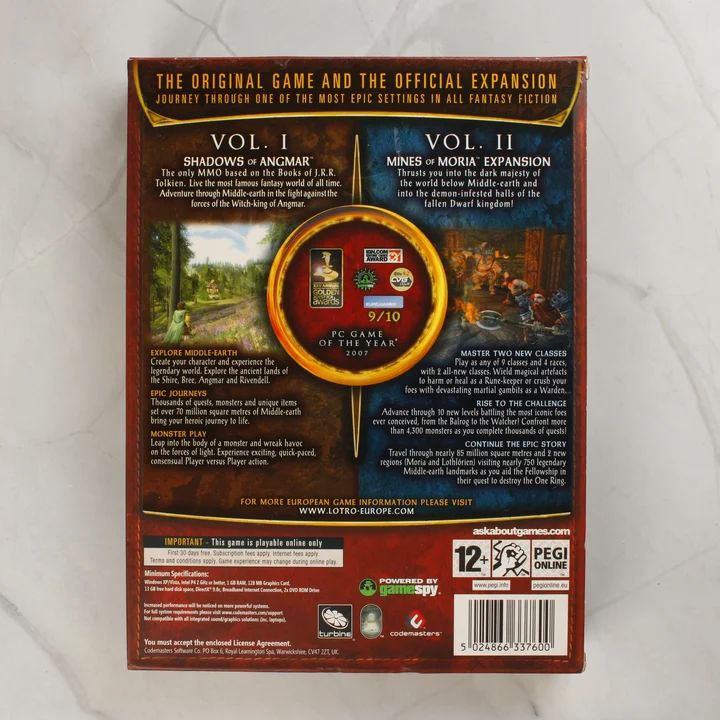 The Lord of the Rings Online Compilation Pack PC játék dobozának hátoldala
