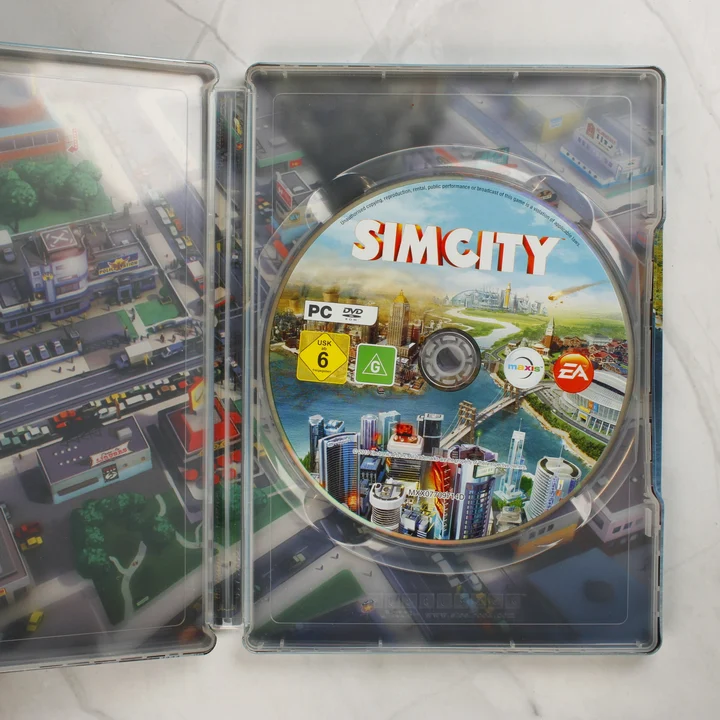 SimCity Collector's Edition nyitott fémdoboz a lemezzel