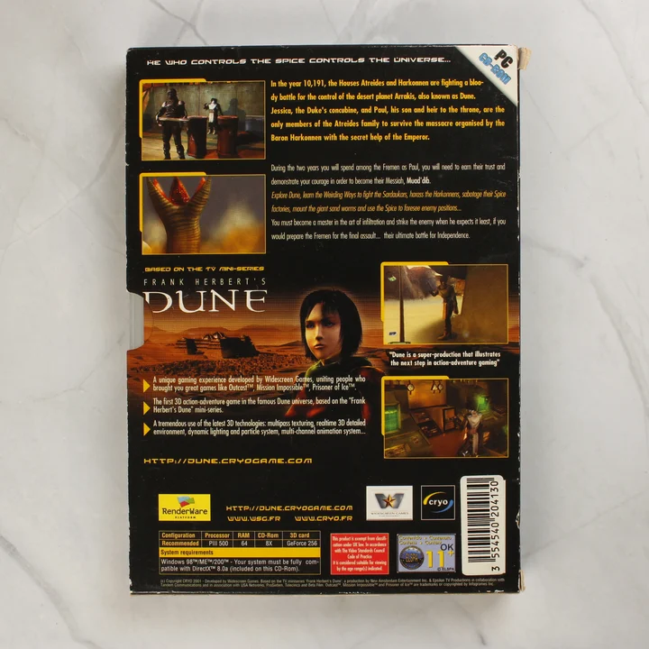 Frank Herbert's Dune PC játék borítójának hátoldala