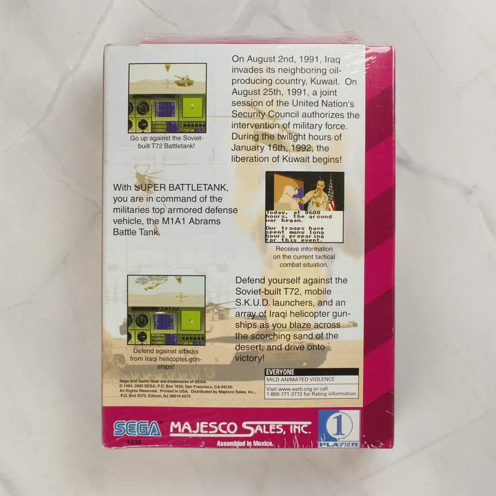 Super Battletank Sega Game Gear játék dobozának hátoldala