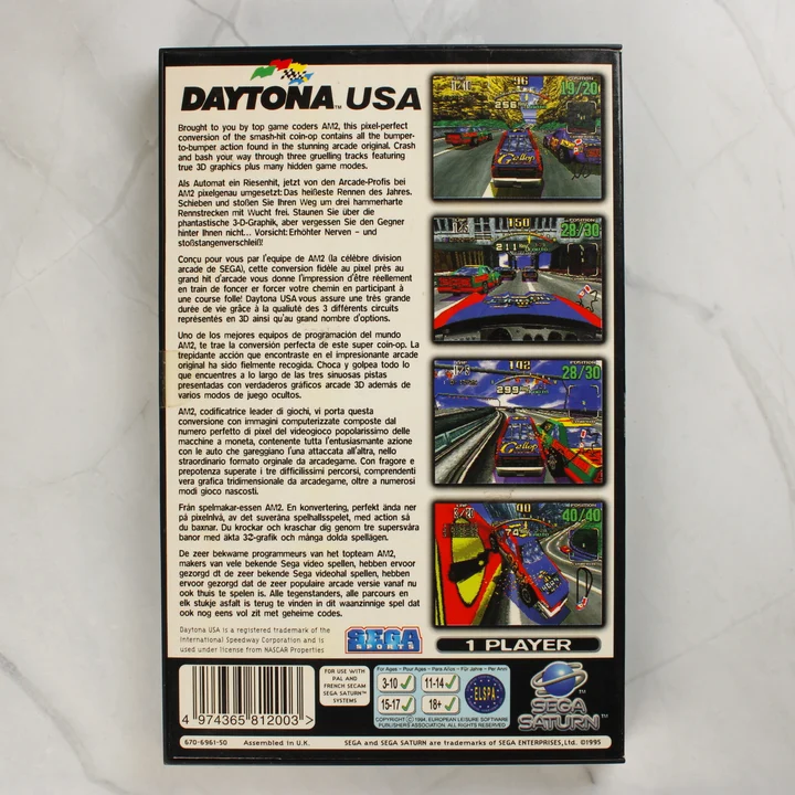 Daytona USA Sega Saturn játék tokja hátulról