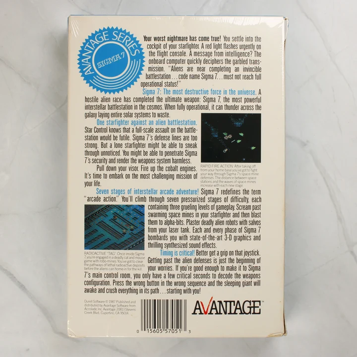 Sigma 7 Commodore 64 videójáték dobozának hátoldala