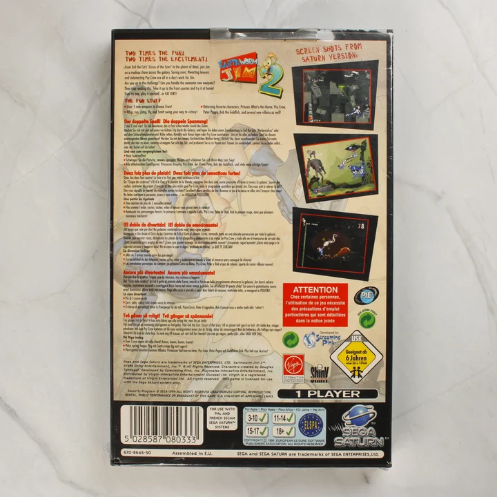 Earthworm Jim 2 Sega Saturn játék hátlapja