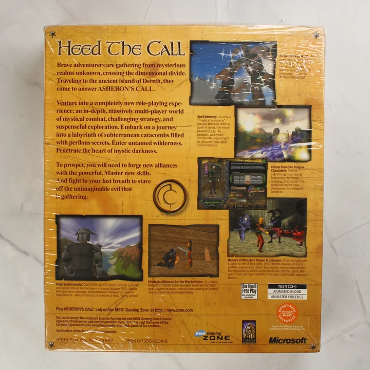 Asheron's Call PC játék dobozának hátoldala