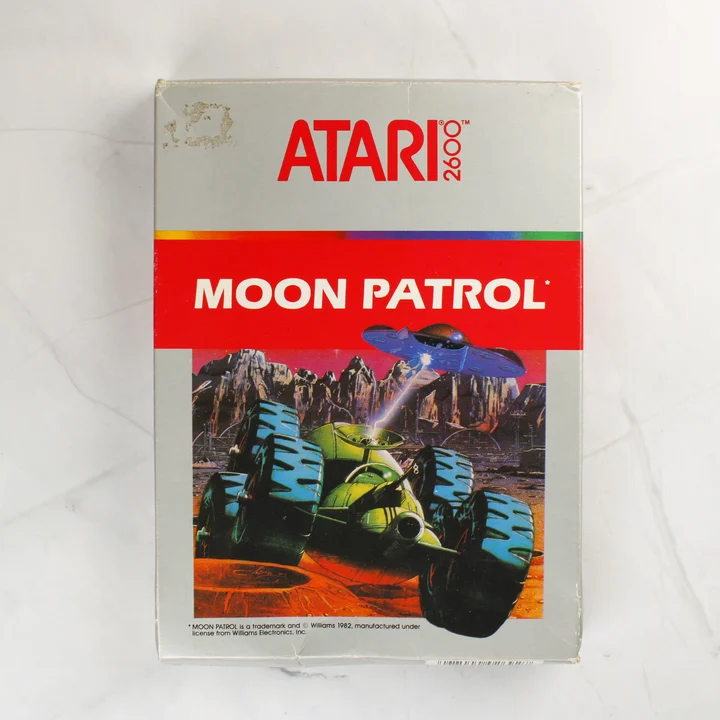 Moon Patrol Atari 2600 doboz Moon Patrol Atari 2600 játék dobozának előlapja