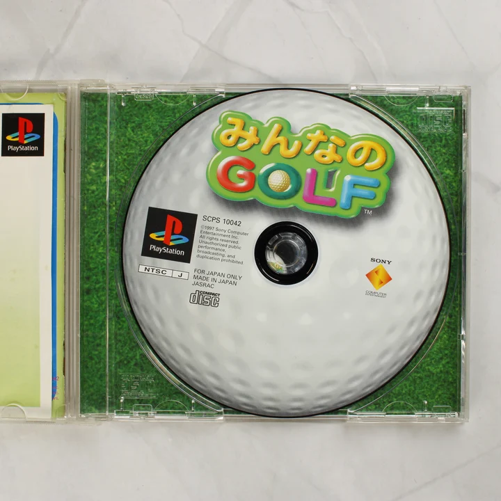 Minna no Golf PlayStation lemez a nyitott tokban