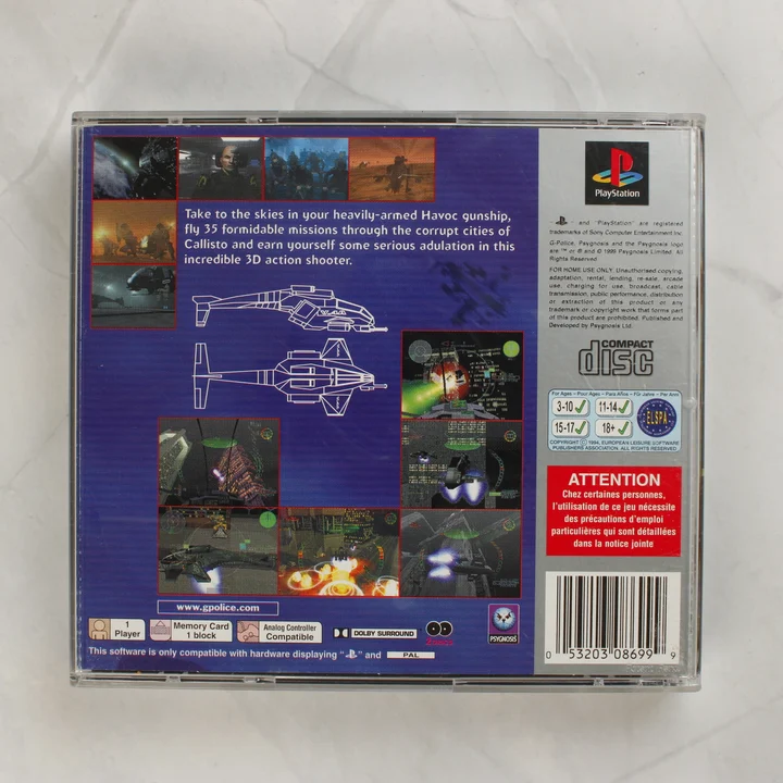 G-Police PS1 Platinum hátlap G-Police PlayStation Platinum videójáték tok hátlapja