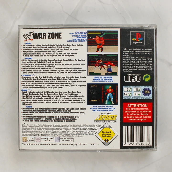 WWF War Zone PlayStation játék tokja hátulról