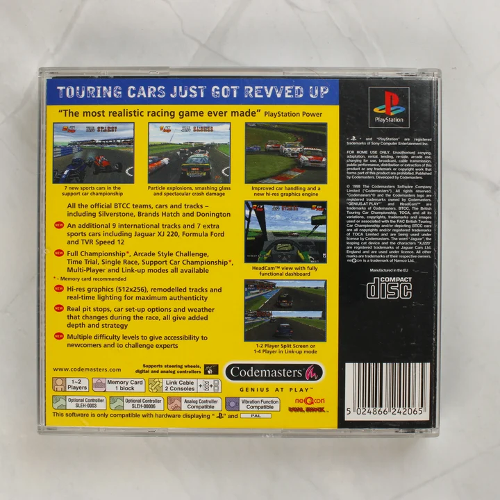 TOCA 2 Touring Cars PlayStation játék hátoldala