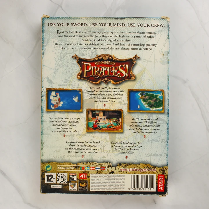 Sid Meier's Pirates! PC játék kartonborító hátoldala
