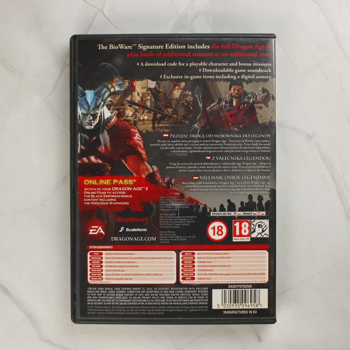 Dragon Age II BioWare Signature Edition videójáték tokjának hátlapja magyar felirattal