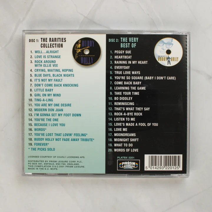 Buddy Holly 39 Golden Greats CD hátoldala a számlistával