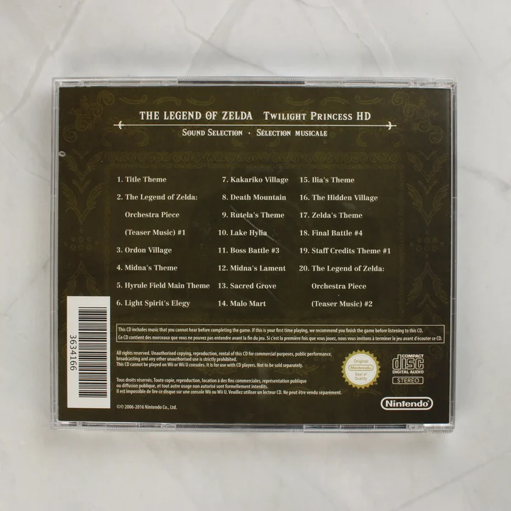 The Legend of Zelda: Twilight Princess HD Sound Selection CD hátlapja a számlistával