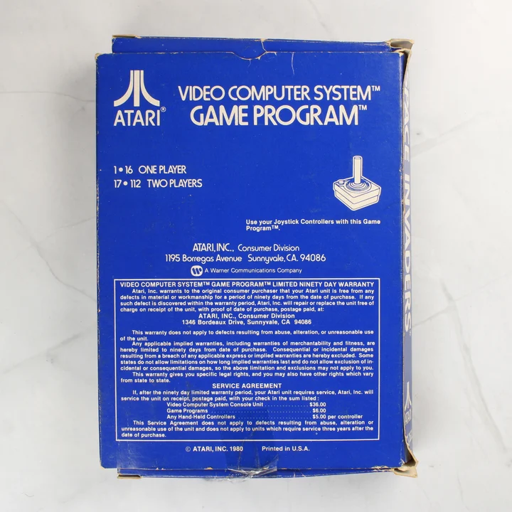 Space Invaders Atari 2600 játék dobozának hátoldala