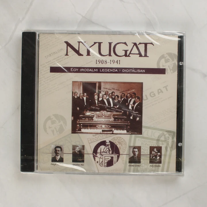 A Nyugat 1908-1941 digitális archívum CD-tokjának előlapja írók fotóival