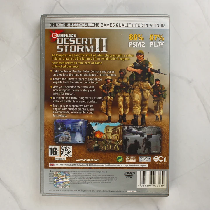 Conflict: Desert Storm II PS2 Platinum hátlap Conflict: Desert Storm II Platinum PlayStation 2 játék hátlapja