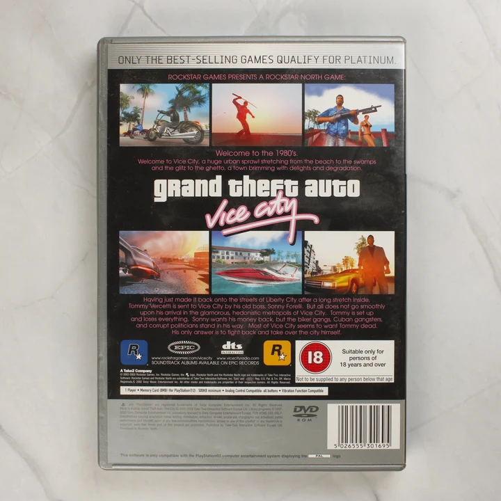 GTA Vice City Platinum PS2 hátlap Grand Theft Auto Vice City Platinum PS2 játék hátlapja