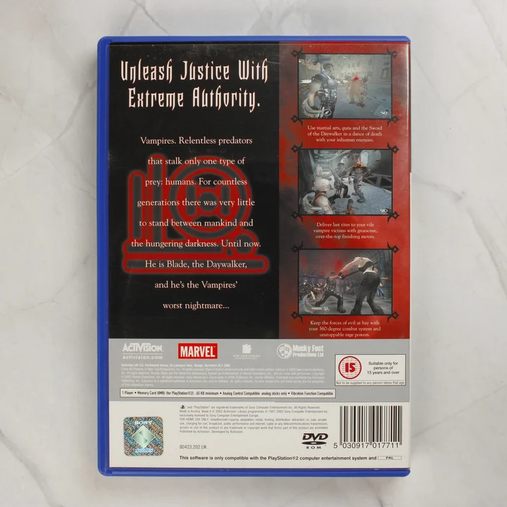 Blade II PlayStation 2 játék hátlapi borítója