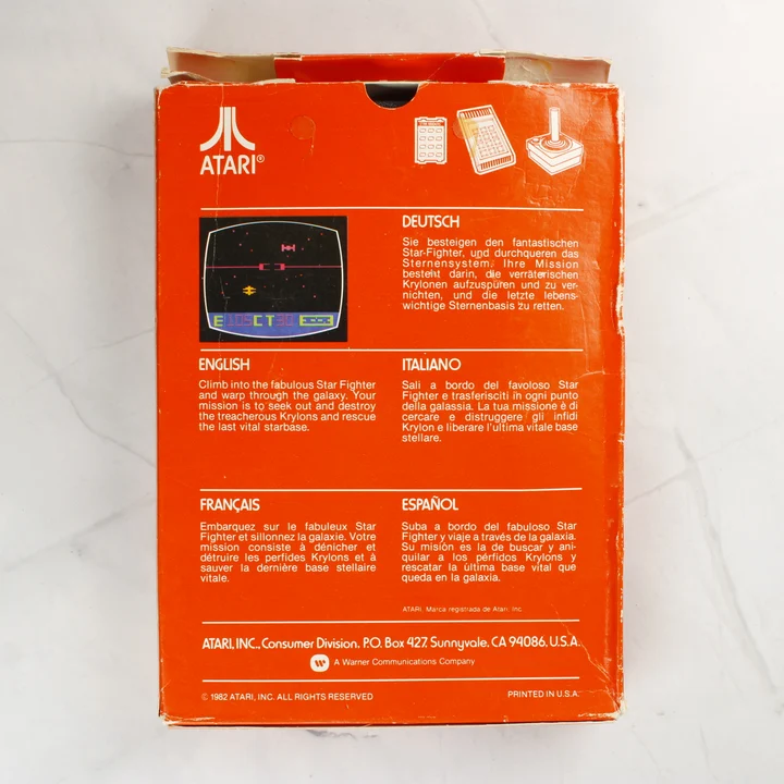 Atari 2600 Star Raiders videójáték dobozának hátoldala