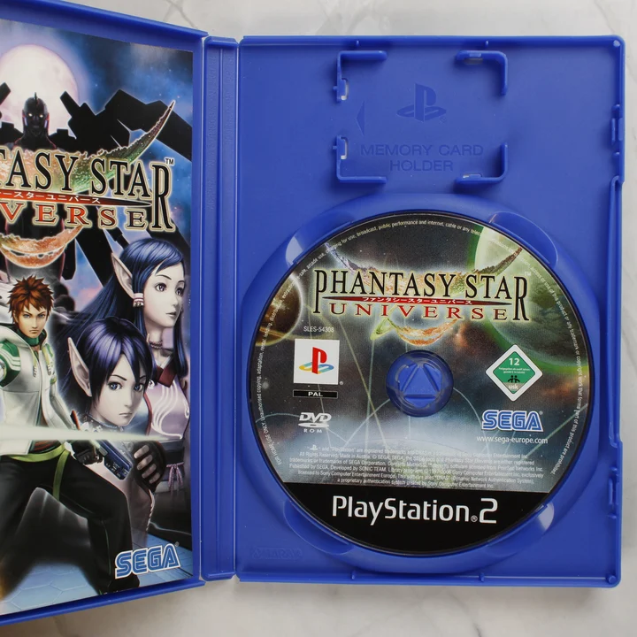 Phantasy Star Universe PS2 lemez Phantasy Star Universe nyitott tok és lemez