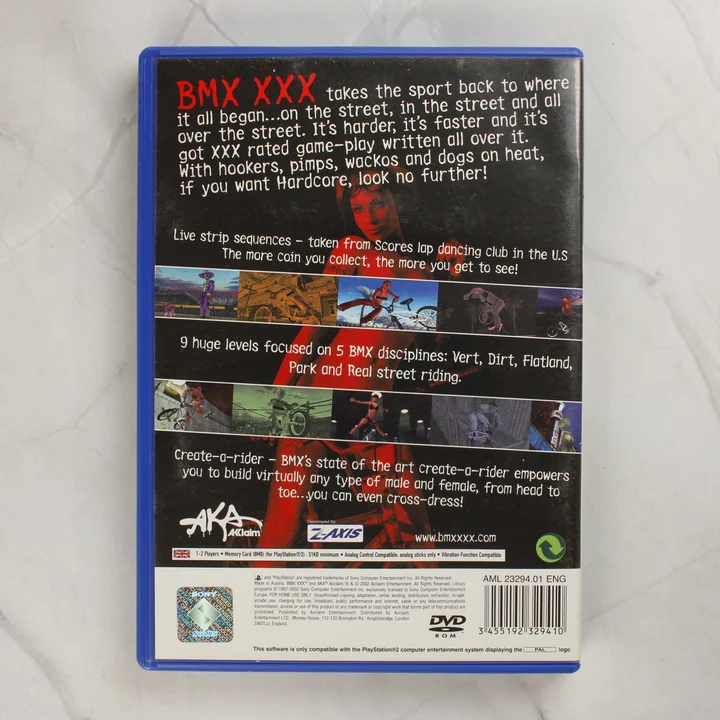 BMX XXX PlayStation 2 játék hátlapja